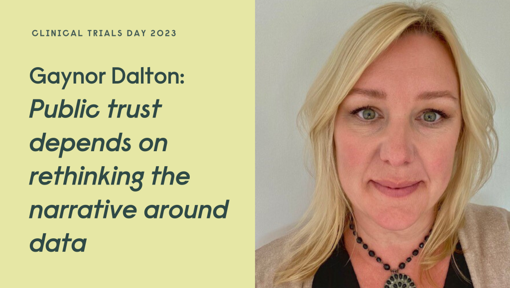A title graphic with a photo of Gaynor Dalton and the title of the article: "Public trust depends on rewriting the narrative around data"